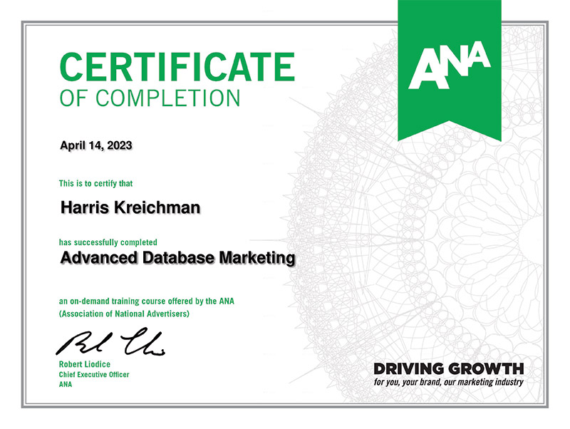 Harris Kreichman - Advanced Database Marketing Certification